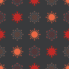 Virus seamless pattern on dark gray background.
