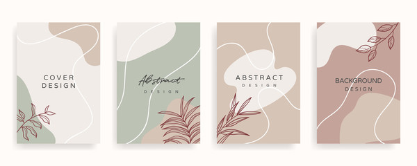 Fototapeta na wymiar Social media banner template. Editable mockup for stories, post, blog, sale and promotion. Abstract earth tone coloured shapes, line arts background design for personal, fashion and beauty blogger.