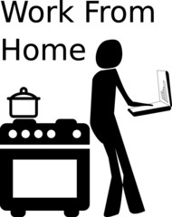 vector illustration of a woman with a laptop working from home