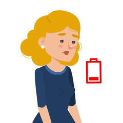 Portrait of tired woman vector isolated. Fatigue