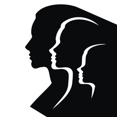 Silhouette of family faces. Mom, dad, baby.