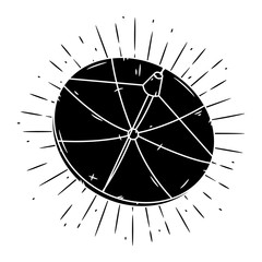 Satellite dish. Hand drawn vector illustration with satellite dish and sunburst. Used for poster, banner, web, t-shirt print, bag print, badges, flyer, logo design and more.