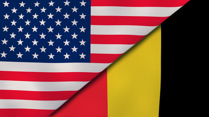 The flags of United States and Belgium. News, reportage, business background. 3d illustration