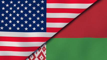 Fototapeta premium The flags of United States and Belarus. News, reportage, business background. 3d illustration