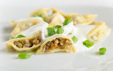 dumplings with mushrooms cut open