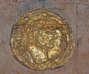 Large plaque of the Roman emperor Diocletian at the turn of the fourth century AD,. Split, Croatia