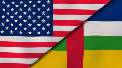 The flags of United States and Central African Republic. News, reportage, business background. 3d illustration