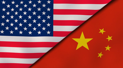 The flags of United States and China. News, reportage, business background. 3d illustration