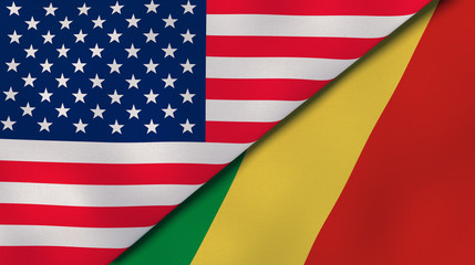 The flags of United States and Congo. News, reportage, business background. 3d illustration