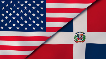 The flags of United States and Dominican Republic. News, reportage, business background. 3d illustration