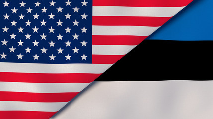 The flags of United States and Estonia. News, reportage, business background. 3d illustration