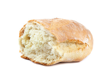 Loaf of rye bread on white background