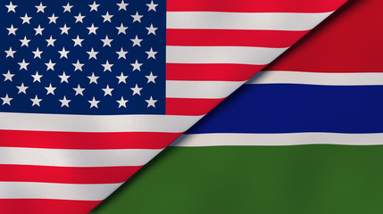 The flags of United States and Gambia. News, reportage, business background. 3d illustration