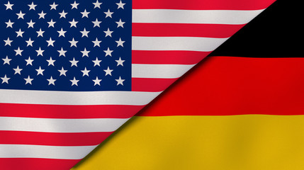 The flags of United States and Germany. News, reportage, business background. 3d illustration