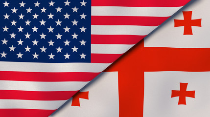 The flags of United States and Georgia. News, reportage, business background. 3d illustration