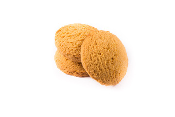 Tasty oatmeal cookies on a white