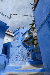 An old blue painted street in city of  Chefchaouen,Morocco.