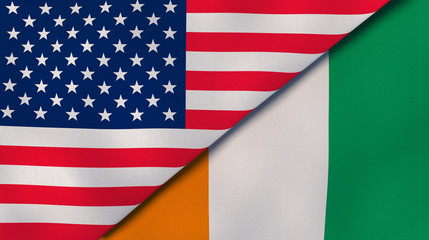 Fototapeta premium The flags of United States and Ivory Coast. News, reportage, business background. 3d illustration