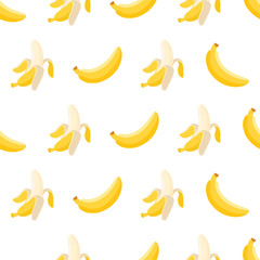 Banana with half, slices and leaves isolated on white background. Vector.