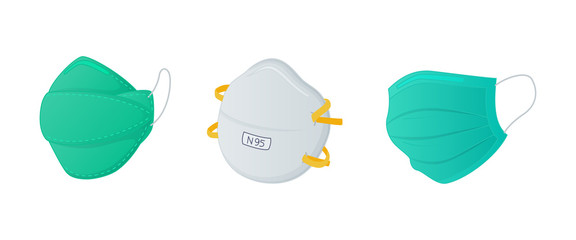 various masker set collections with n95 surgical and regular mask with modern flat style