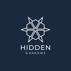 The design logo of the hidden arrow symbol surrounds the hexagon symbol