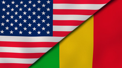 Fototapeta premium The flags of United States and Mali. News, reportage, business background. 3d illustration