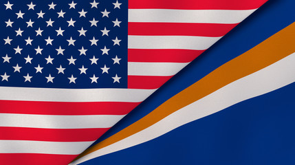 Fototapeta premium The flags of United States and Marshall Islands. News, reportage, business background. 3d illustration