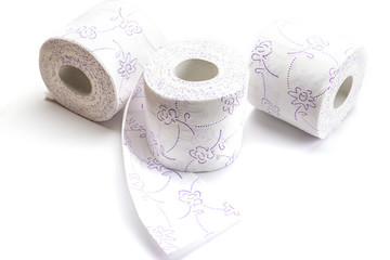 Tissue paper isolated. White soft Toilet paper roll for bathroom. Storing tissue toilet paper during Coronavirus outbreak or Covid-19.