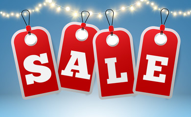 
Realistic sale banner. Discount price tag. Beautiful illustration for seasonal sale of goods.