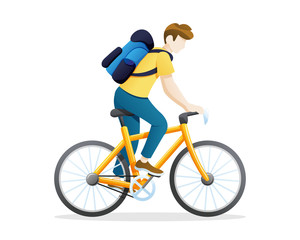Vector illustration young man riding a bicycle
