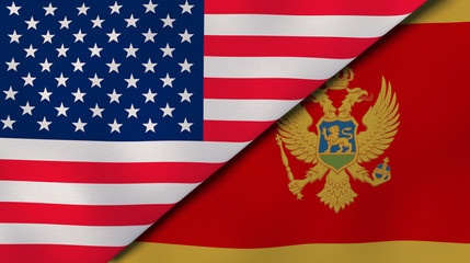 The flags of United States and Montenegro. News, reportage, business background. 3d illustration