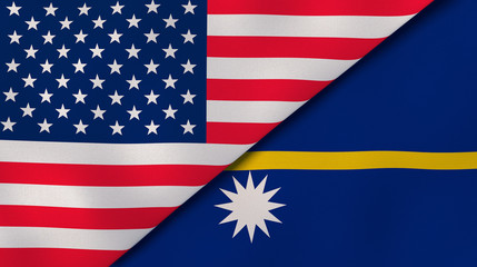 The flags of United States and Nauru. News, reportage, business background. 3d illustration