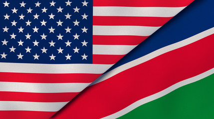 The flags of United States and Namibia. News, reportage, business background. 3d illustration - obrazy, fototapety, plakaty