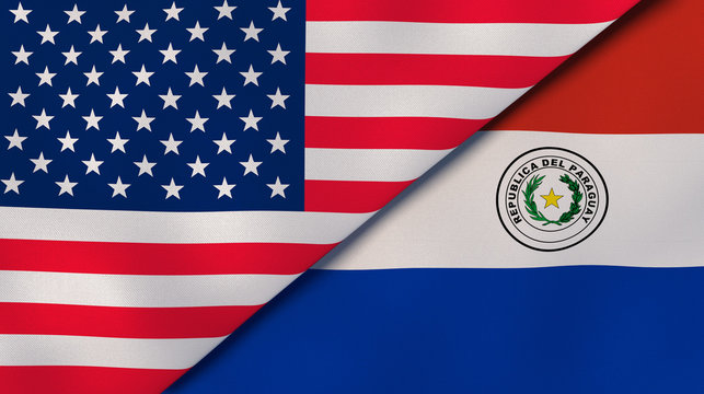 The flags of United States and Paraguay. News, reportage, business background. 3d illustration