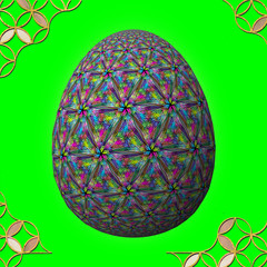 Colorful 3D easter egg with frame on green background