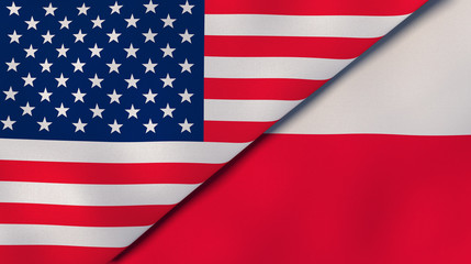 The flags of United States and Poland. News, reportage, business background. 3d illustration