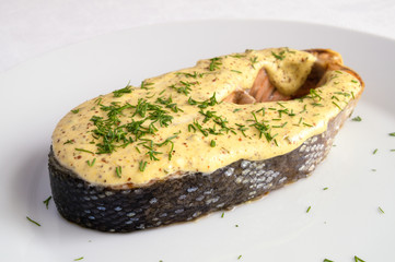 salmon under cream mustard sauce