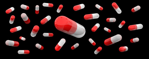 3d floating capsules medical health background
