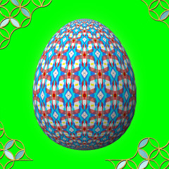 Colorful 3D easter egg with frame on green background