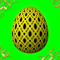 Colorful 3D easter egg with frame on green background