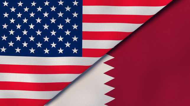 The flags of United States and Qatar. News, reportage, business background. 3d illustration