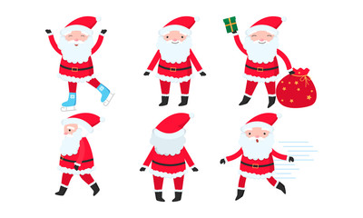 Santa Claus characters with beard in traditional red costume