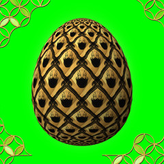 Colorful 3D easter egg with frame on green background