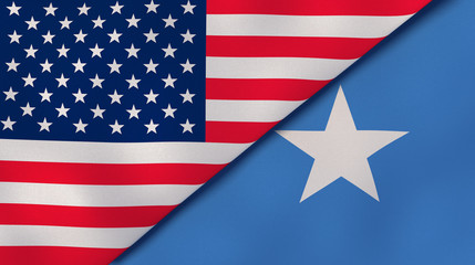 Fototapeta premium The flags of United States and Somalia. News, reportage, business background. 3d illustration