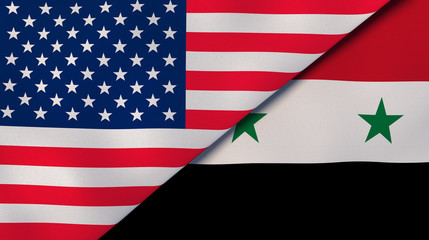 The flags of United States and Syria. News, reportage, business background. 3d illustration