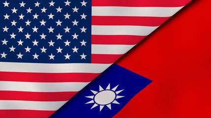 Fototapeta premium The flags of United States and Taiwan. News, reportage, business background. 3d illustration