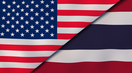 The flags of United States and Thailand. News, reportage, business background. 3d illustration