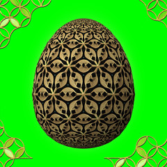 Colorful 3D easter egg with frame on green background