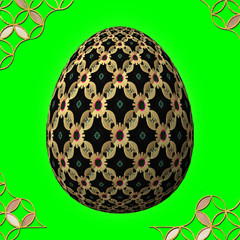 Colorful 3D easter egg with frame on green background