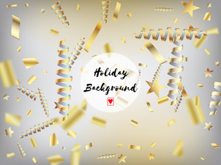 Realistic Gold Tinsel Confetti, Flying Foil Blast.